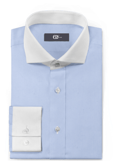 Light Blue no-iron cotton wide cutaway Dress Shirt with contrast collar