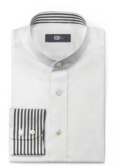 White linen-cotton banded collar Shirt with contrast collar