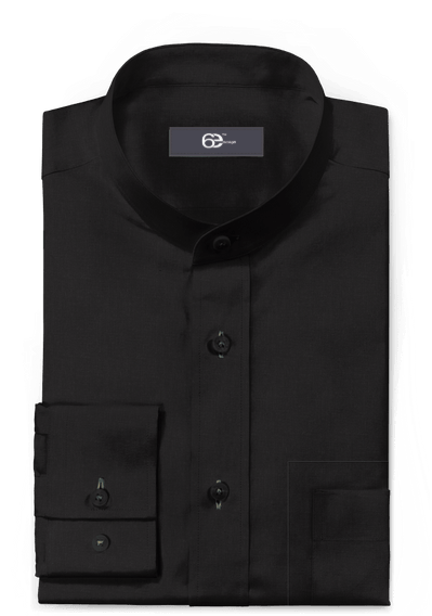 Black linen chinese collar Shirt with pocket