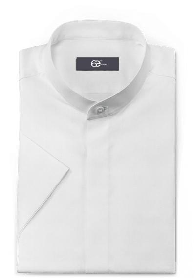 White short sleeved poplin cotton chinese collar Shirt with hidden buttons