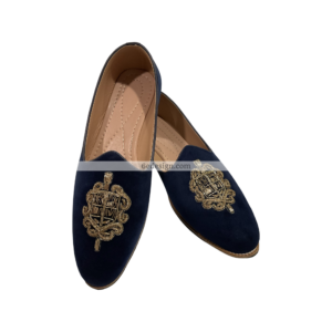 Royal Blue Velvet With Golden Zardosi Embroidery Loafers