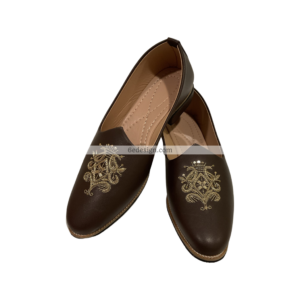Brown Leather With Golden Zardosi Embroidery Loafers