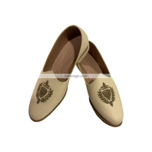 Cream Leather With Golden Zardosi Embroidery Loafers