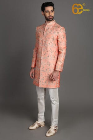 Coral Peach Sherwani Set