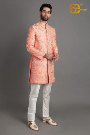 Coral Peach Sherwani Set