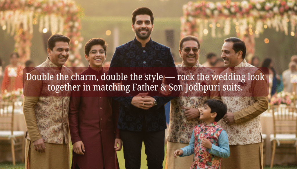 Father and Son Jodhpuri Suits – Perfect Family Look for Indian Weddings 1 Father and Son Jodhpuri Suits – Perfect Family Look for Indian Weddings