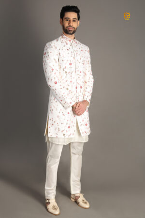 Ivory Resham Embroidered Sherwani Set