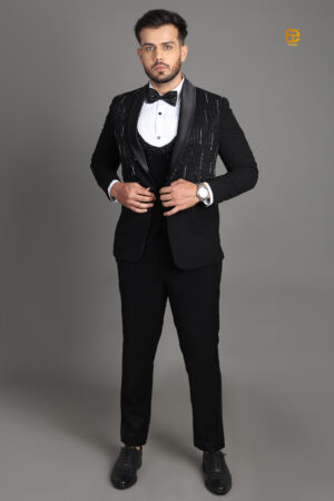 Black Suit & Waistcoat with Hand Work | Men's Formal Wear