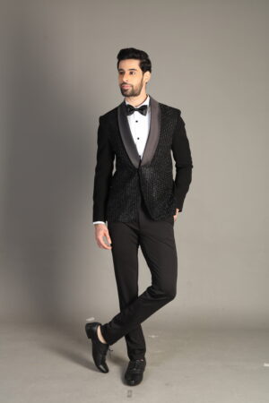 black tuxedo with hand embroidery detailing