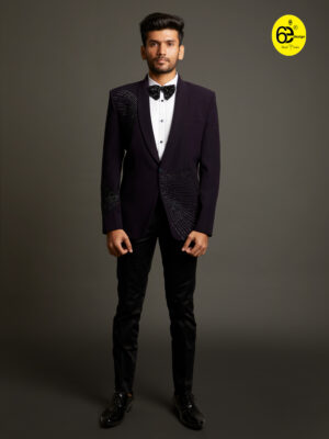 Lilac Tuxedo for Reception with Hand Embroidery
