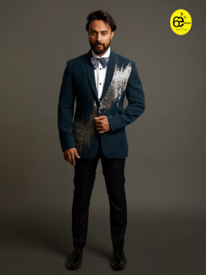 Bottle Green Suit with Silver Hand Embroidery