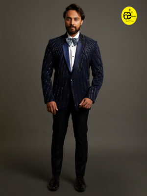 Navy Blue Tuxedo with Heavy Work | Japanese Fabric Suit