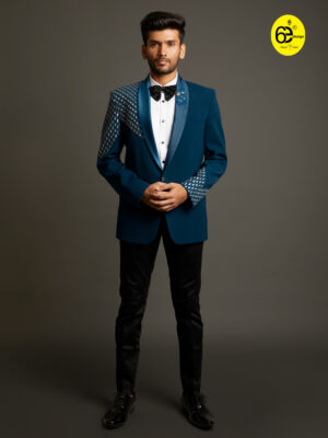 cyan tuxedo with silver hand detailing