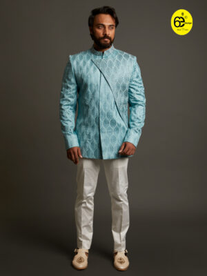 Asymmetric Bandhgala with Hand Embroidery