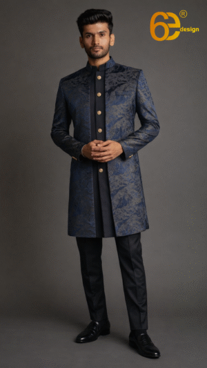 Navy Blue Indo-Western Jacket Set