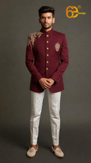 bandhgala suit with gold embroidery