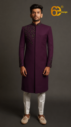 Lavender Straight Cut Indo Western with Black Kardana Handwork for Men
