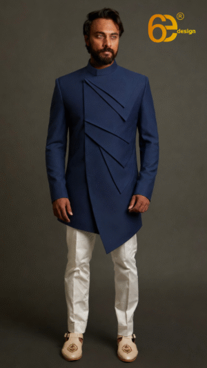 Navy Blue Indo Western Outfit with Asymmetric Pattern
