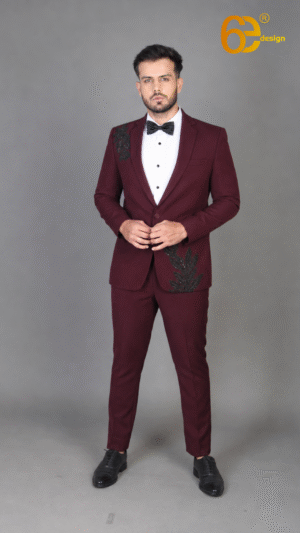 Deep Wine Suit with Hand Embroidery