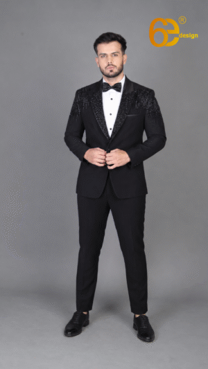 Black Hand Embroidery Tuxedo | Men's Formal Suit