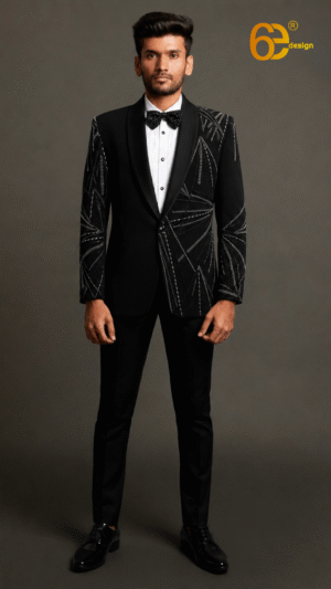 Black Tuxedo for Men with Hand Work | Embroidered Suit