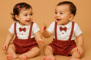 Kids Bow Tie Shirt with Striped Shorts Set – Unisex