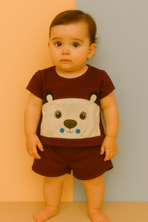 Bear Print T-Shirt with Shorts Combo for Kids