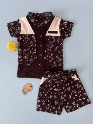 Printed Navy Blue & Black Half-Sleeve Shirt with Matching Shorts – Kids Casual Set