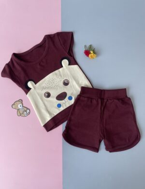 Bear Print T-Shirt with Shorts Combo for Kids