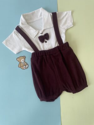 Kids Bow Tie Shirt with Striped Shorts Set – Unisex