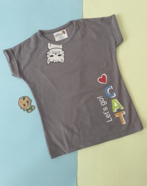 Kids Cute Cat Print Round Neck T-Shirt